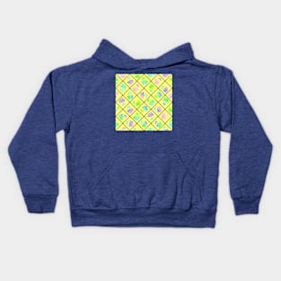 Window Pane Diagonal Floral Black Line on Yellow Kids Hoodie